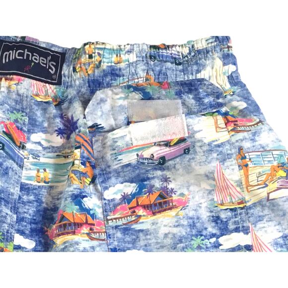 Swim Trunks XL Michael's Cars Boats Docks Beach Scene BL NWT - Picture 2 of 5